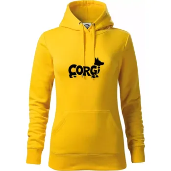 Dámská mikina Corgi nápis v těle - Mikina dámská Cape s kapucí - M ( Žlutá )
