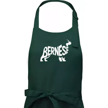 Kuchyňská zástěra Bernese Mountain Dog nápis v těle - Dámská zástěra na vaření - Univerzální velikost ( Lahvově zelená )