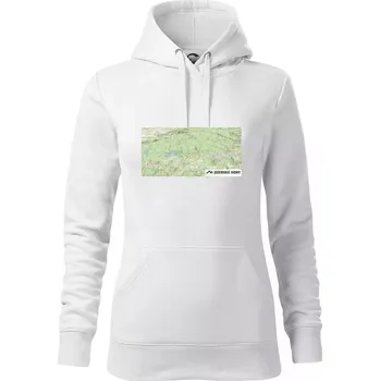 Dámská mikina Jizerské hory mapa - Mikina dámská Cape s kapucí - S ( Bílá )