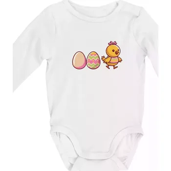 Evoluce vajíčka - velikonoce - kuře - Body kojenecké s dlouhým rukávem - Dlouhý r. 3-6 měs ( Bílá )