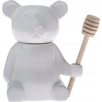 Nádoba na med Keramická nádoba na med s lžící ve tvaru medvídka bílá 14,5 x 8 cm 250 ml
