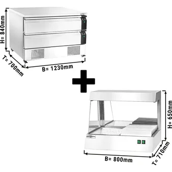 Lednice G.Gastro Kombinace lednice a mrazáku se 2 šuplíky - 1,23 m - 227L- vč. ohřívače hranolek