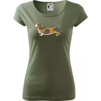 Dámské tričko Vintage basset - Dámské triko Pure - XS ( Khaki )