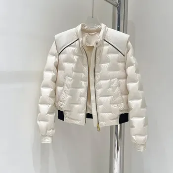 Dámská softshellová bunda Krátká dámská péřová bunda s baseballovým límcem Barva: Béžová, Velikost: M