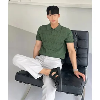 Pánské tričko Pánské pletené polo tričko s krátkým rukávem Barva: Zelená, Velikost: M