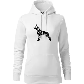 Dámská mikina Doberman - nápis v tělě - Mikina dámská Cape s kapucí - 2XL ( Bílá )