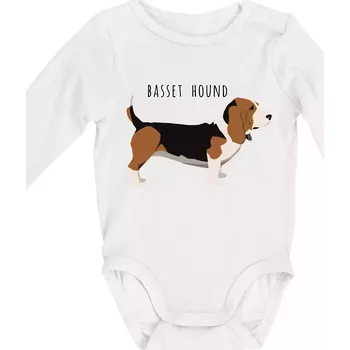 Kojenecký body Basset hound pes s nápisem - Body kojenecké s dlouhým rukávem - Dlouhý r. do 3 měs ( Bílá )