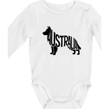 Australský Ovčák - nápis v těle - Body kojenecké s dlouhým rukávem - Dlouhý r. do 3 měs ( Bílá )