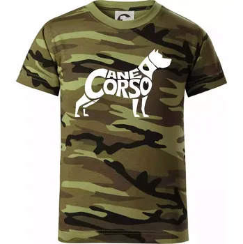 Chlapecké tričko Cane corso nápis v těle - Dětské maskáčové triko - 122 cm/6 let ( Zelený maskáč )