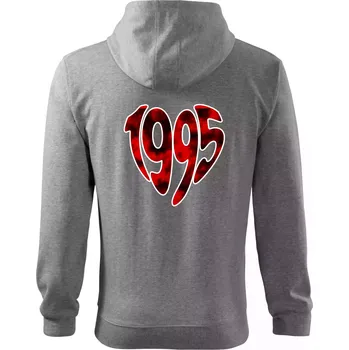 Pánská mikina 1995 v srdci - Mikina s kapucí na zip trendy zipper - 3XL ( Tmavě šedý melír )