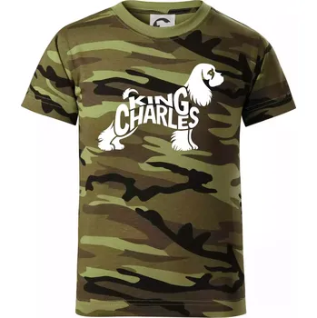 Chlapecké oblečení Kavalír king Charles španěl nápis v těle - Dětské maskáčové triko - 104-110cm / 3-4 roky ( Zelený maskáč )