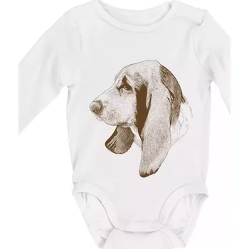 Basset - kreslená hlava - Body kojenecké s dlouhým rukávem - Dlouhý r. do 3 měs ( Bílá )