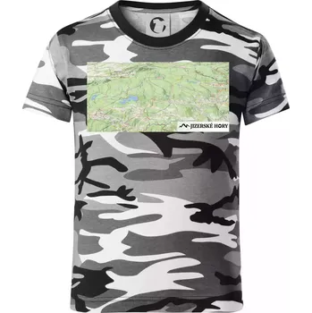 Chlapecké oblečení Jizerské hory mapa - Dětské maskáčové triko - 134 cm/8 let ( Šedý maskáč )