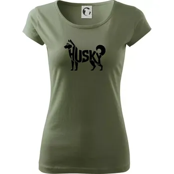 Dámské tričko Husky nápis v těle - Dámské triko Pure - S ( Khaki )