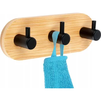 Věšák BAMBUSOVÝ háček na zeď samolepicí bambusový kovový, černý