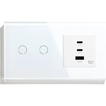 vypínač DOTYKOVÝ DVOJITÝ VYPÍNAČ 2-CESTNÝ SE ZÁSUVKOU USB QUICK CHARGE 65W