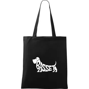 Nákupní taška Basset nápis v těle - Taška bavlněná - 42 x 38 cm ( Černá )