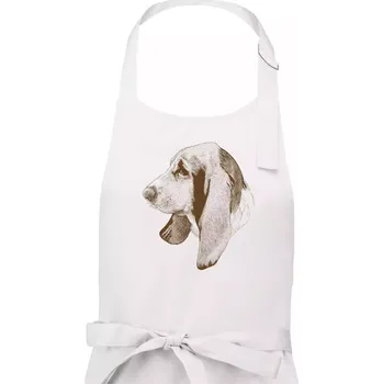 Kuchyňská zástěra Basset - kreslená hlava - Dámská zástěra na vaření - Univerzální velikost ( Bílá )