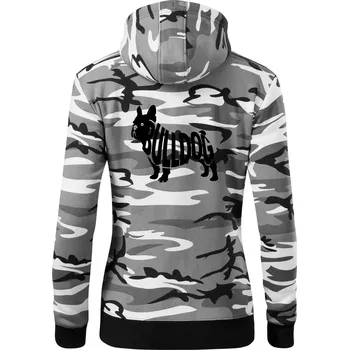 Dámská mikina Bulldog nápis v těle - Dámská mikina trendy zipper s kapucí - S ( Šedý maskáč )