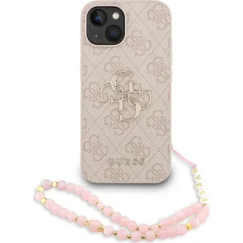 Náhradní kryt pro mobilní telefon Guess PU 4G Metal Logo Strap zadní kryt pro iPhone 15 Pink