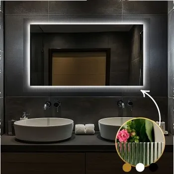 Zrcadlo Obdélníkové zrcadlo na ornamentálním skle Visiosun Classic s osvětlením - LUXORA CLARITY LED