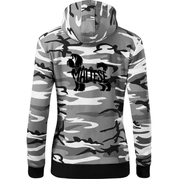Dámská mikina Maltézský psík nápis v těle - Dámská mikina trendy zipper s kapucí - 2XL ( Šedý maskáč )