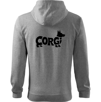 Pánská mikina Corgi nápis v těle - Mikina s kapucí na zip trendy zipper - M ( Tmavě šedý melír )