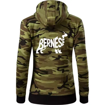 Dámská mikina Bernese Mountain Dog nápis v těle - Dámská mikina trendy zipper s kapucí - XS ( Zelený maskáč )