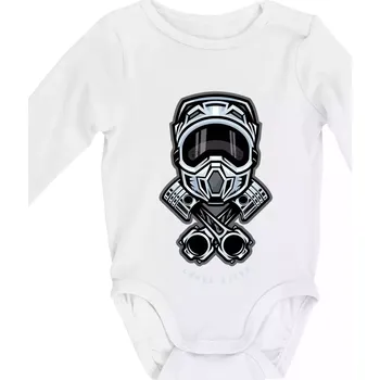 Kojenecký body Cross rider písty helma - Body kojenecké s dlouhým rukávem - Dlouhý r. do 3 měs ( Bílá )