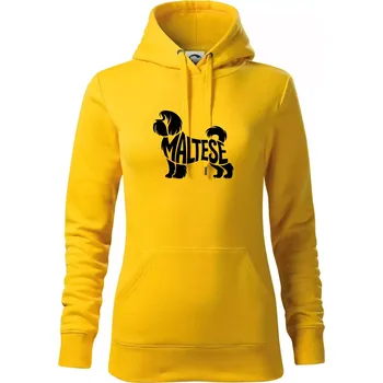 Dámská mikina Maltézský psík nápis v těle - Mikina dámská Cape s kapucí - S ( Žlutá )