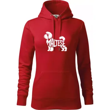 Dámská mikina Maltézský psík nápis v těle - Mikina dámská Cape s kapucí - M ( Červená )