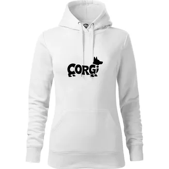 Dámská mikina Corgi nápis v těle - Mikina dámská Cape s kapucí - XS ( Bílá )