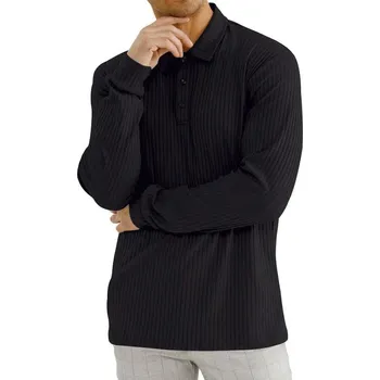 Pánský svetr Pánské polo tričko s dlouhým rukávem a žebrováním Barva: Černá, Velikost: 3XL
