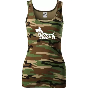 Basset nápis v těle - Dámské Maskáčové tílko - S ( Hnědý maskáč )