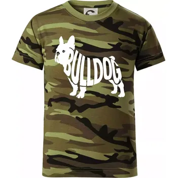 Bulldog nápis v těle - Dětské maskáčové triko - 134 cm/8 let ( Zelený maskáč )