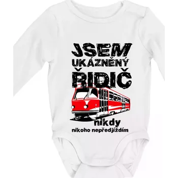 Kojenecké oblečení Jsem ukázněný řidič - tramvaj - Body kojenecké s dlouhým rukávem - Dlouhý r. do 3 měs ( Bílá )