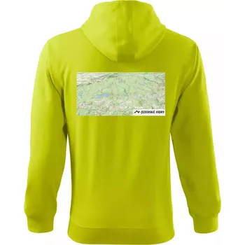 Pánská mikina Jizerské hory mapa - Mikina s kapucí na zip trendy zipper - 3XL ( Limetková )