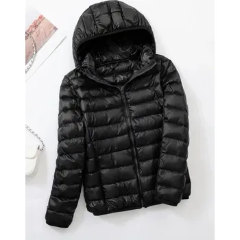 Dámská bunda prošívaná péřová bunda s kapucí plus size Barva: Černá, Velikost: 7XL