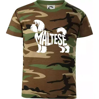 Chlapecké tričko Maltézský psík nápis v těle - Dětské maskáčové triko - 104-110cm / 3-4 roky ( Hnědý maskáč )