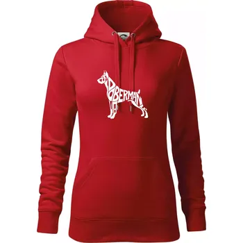 Dámská mikina Doberman - nápis v tělě - Mikina dámská Cape s kapucí - S ( Červená )