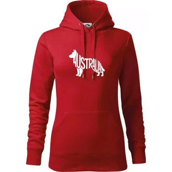 Dámská mikina Australský Ovčák - nápis v těle - Mikina dámská Cape s kapucí - M ( Červená )