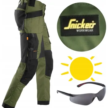 Pánské kalhoty Pracovní kalhoty SNICKERS Stretch AllroundWork 6241 Olivové + brýle 56