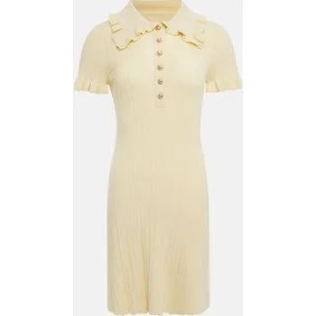 Dámské šaty letní minišaty s volánky a krátkým rukávem ve vintage stylu Barva: Žlutá, Velikost: S