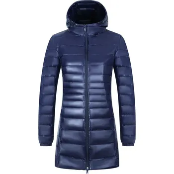 Pánský zimní kabát unisex zimní péřová bunda s kapucí a výplní plus size Barva: Tmavě Modrá, Velikost: M