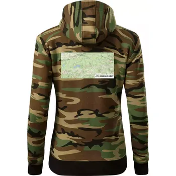 Dámská mikina Jizerské hory mapa - Dámská mikina trendy zipper s kapucí - S ( Hnědý maskáč )