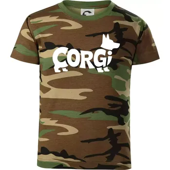 Corgi nápis v těle - Dětské maskáčové triko - 104-110cm / 3-4 roky ( Hnědý maskáč )