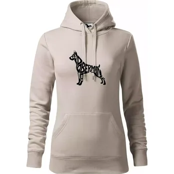 Dámská mikina Doberman - nápis v tělě - Mikina dámská Cape s kapucí - L ( Ledově šedá )