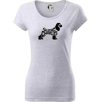 Dámské tričko Kavalír king Charles španěl nápis v těle - Dámské triko Pure - S ( Světlešedý Melír )
