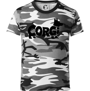 Chlapecké tričko Corgi nápis v těle - Dětské maskáčové triko - 134 cm/8 let ( Šedý maskáč )