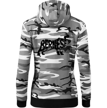 Dámská mikina Bernese Mountain Dog nápis v těle - Dámská mikina trendy zipper s kapucí - S ( Šedý maskáč )